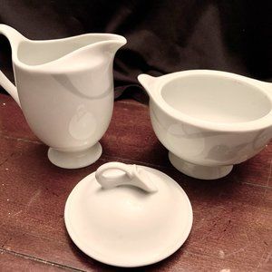 Mikasa Classic Flair Sugar Bowl and Creamer Gray and White